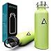 Avvio Hydro – Insulated Stainless Steel Water Bottle Flask with Wide Mouth Double Wall Sport Water Bottle BPA Free + 2 Lids (Flip Straw & Stainless Lid) Canteen Tumbler Travel Mug 21 OZ (Lime)