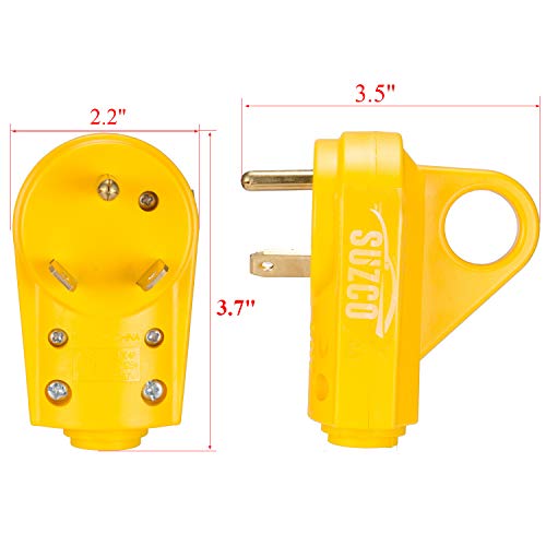 SUZCO 30 Amp RV Male Power Cord Replacement Plug End, 125 Volt Repair Receptacle Grip Electrical Plug