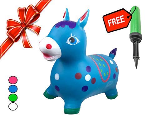 Bouncy Horse - ECO-Friendly - Animal Bouncing Hopper Toy, Inflatable Ride on Jumping Bouncer for Kids(Blue)