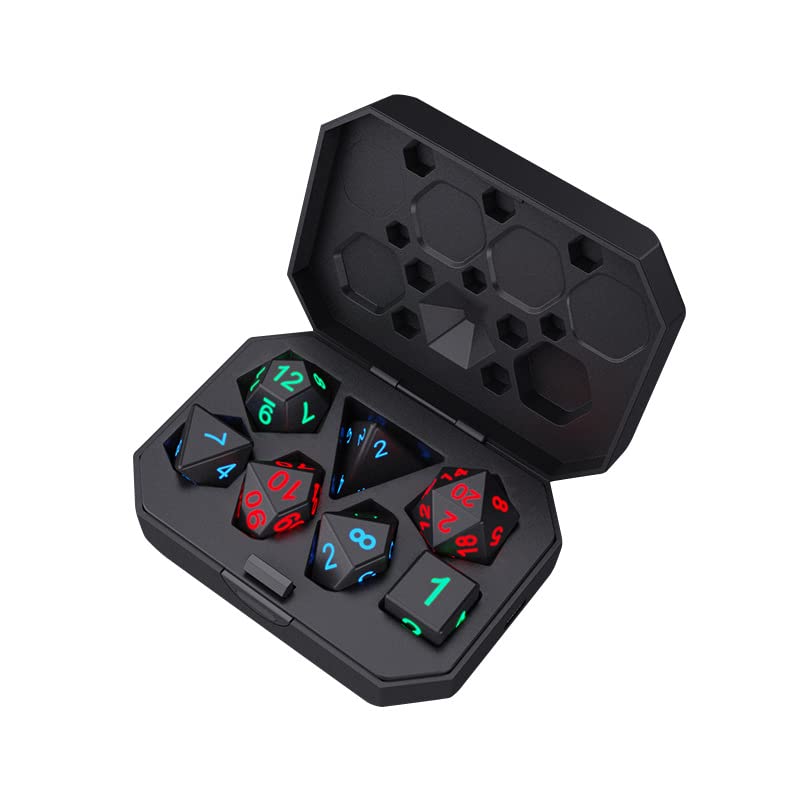 Hsthe Sea 7 PCS LED Electronic Dice with Charging Box Dungeons and Dragons Dice Polyhedral Dice Sets for Dungeons and Dragons Tabletop Role Playing Game