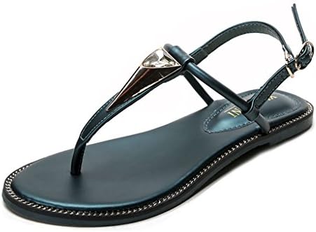 Women's Flat Sandals T-Strap Rhinestone Strappy Gladiator Sandal Clip Toe Flip Flop Casual Summer Shoes