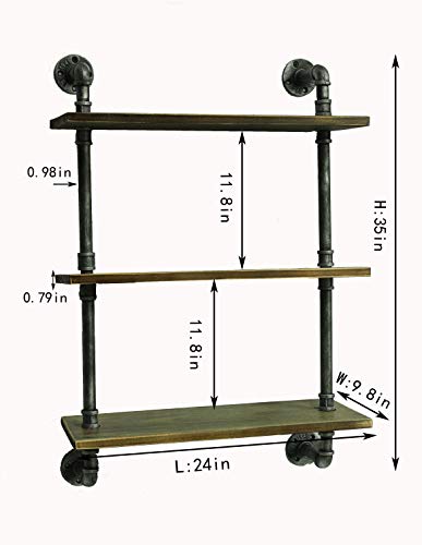 Industrial Pipe Shelving Bookshelf Rustic Modern Wood Ladder Pipe Wall Shelf 3 Tiers Wrought IronPipe Design Bookshelf DIY Shelving (Dia 25mm, Silver)