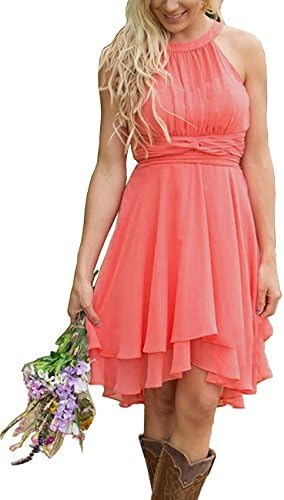 YinWen Women's Halter Chiffon Country Bridesmaid Dresses Western Wedding Guest Wears Size 16 US Watermelon