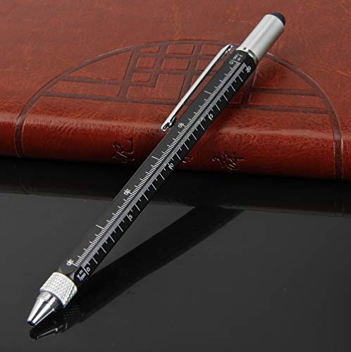 Falytemow 6 in 1 Multi Tool Tech Pen Multifunction as 0.7mm Black Ballpoint Pen Touchscreen Stylus Ruler Level Flathead and Phillips Screwdriver Cool Pen for Christmas or Valentine Gift (1pcs Black) - Thumbnail 3