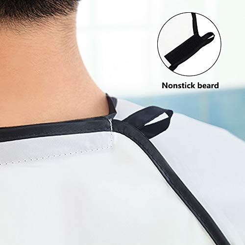 Upgrade Beard Apron Cape for Men Shaving and Trimming with Suction Cups Adjustable Neck Straps Hair Clippings Catcher Grooming Beard Apron for Men (White)