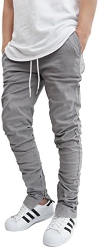 KDNK Men's Grey Twill Tapered Ankle Zip Skinny Jogger Pants