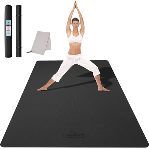 CAMBIVO Yogamatte XXL, Yoga Matte 183cm x 114cm Groß,6mm Extra-DickE Fitnessmatte, Breite Sportmatte Rutschfest, TPE Pilatesmatte Gymnastikmatte mit Handtuch