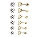 Pusheng 6 Pairs 18G Stainless Steel Stud Earrings for Men Women Tragus Cartilage Helix Barbell Earrings CZ 3-8mm Gold
