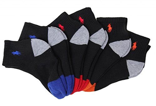 Polo Ralph Lauren 6PK Athletic Quarter Socks black asst 4-7