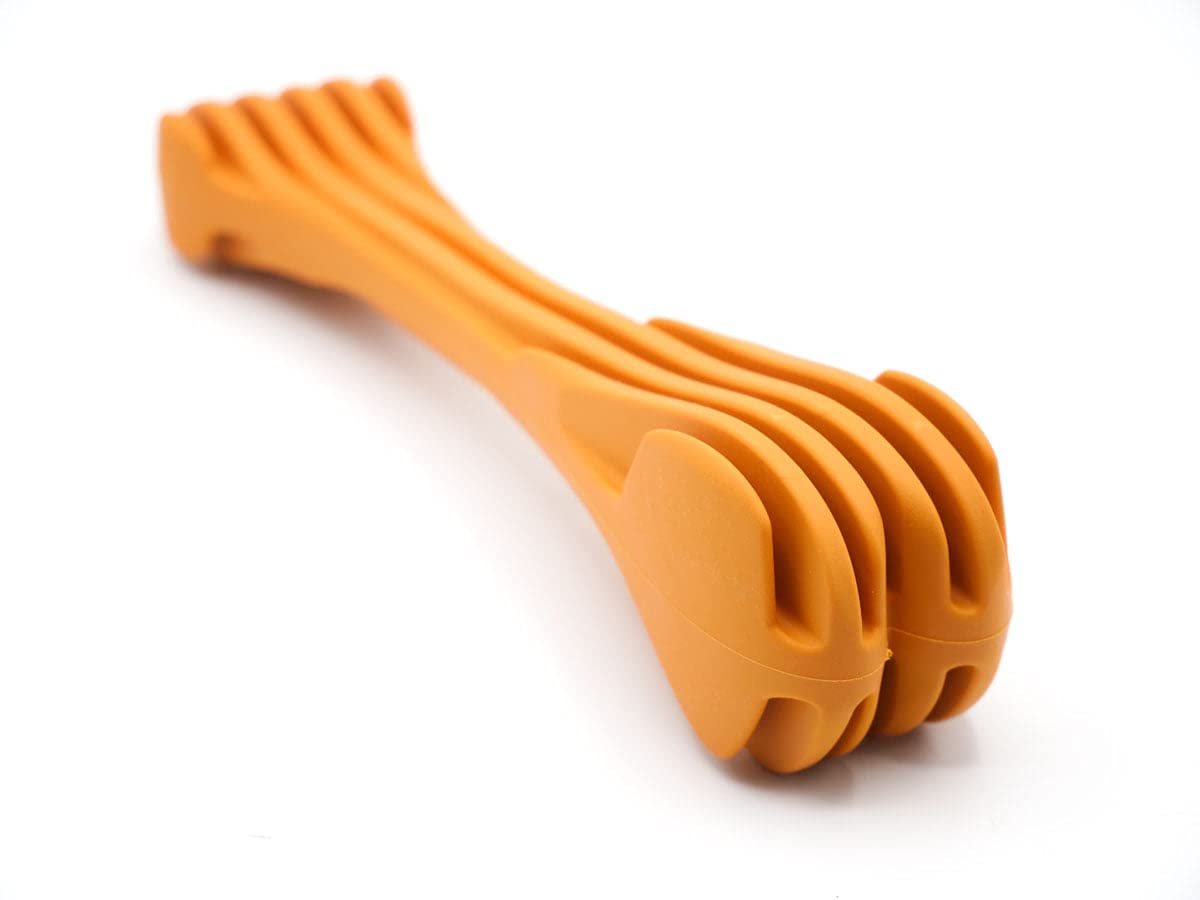 EcoPet Recycled Bone Shaped Dog Chew Toy Teeth Pet Mouth Play Puppy Tooth Resistant Durable Bite Pooch Oral Premium Interactive Training, Orange