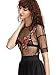 MakeMeChic Women's Rose Embroidered Applique Sheer Mesh Blouse Top Black XS