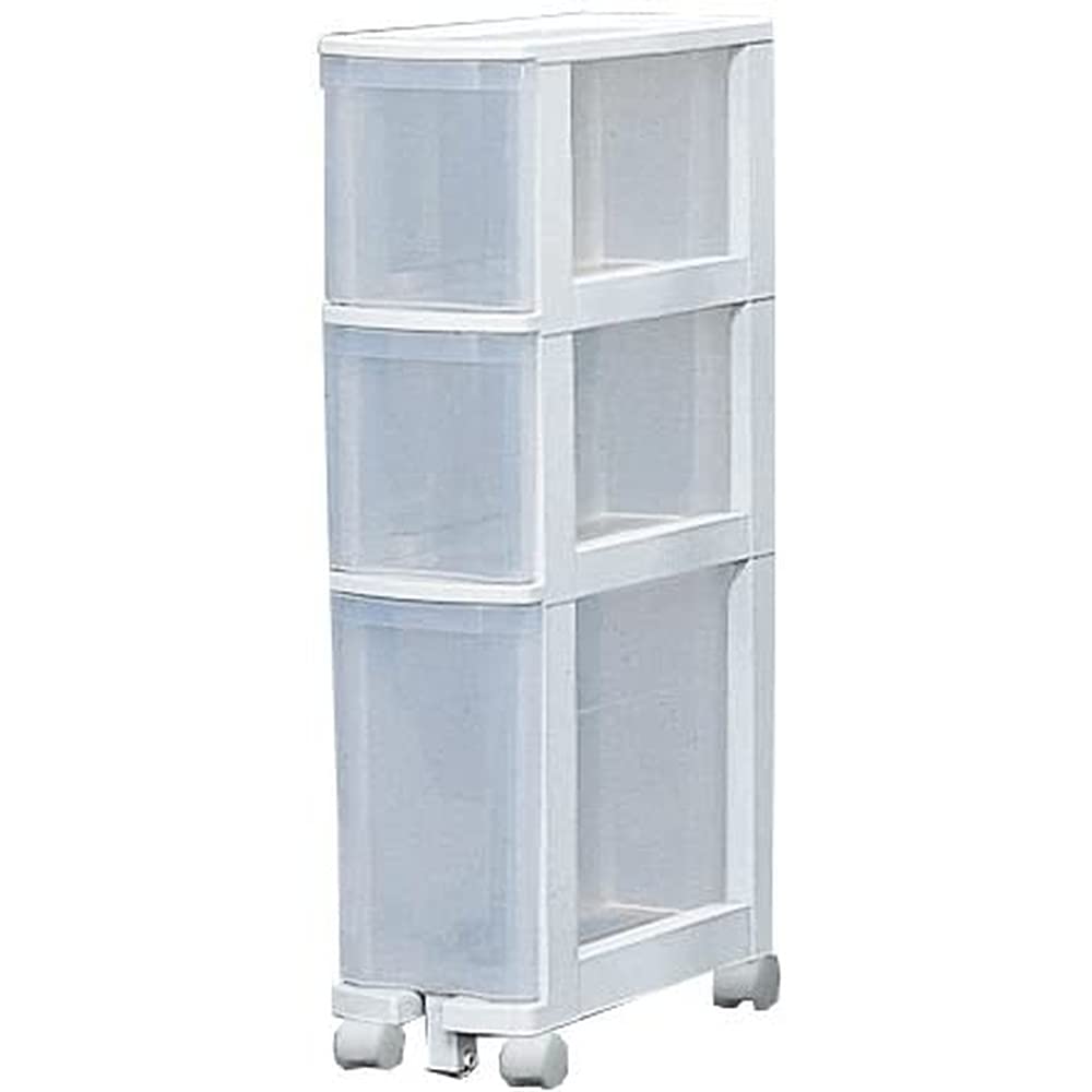 アイリスオーヤマ キッチンチェスト 調味料ラック クローゼット 押し入れ収納 3段 キャスター付き 日本製 ホワイト/クリア 幅20×奥行41×高さ85㎝商品画像