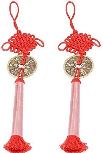 Traditional Chinese Knot with Big Copper Feng Shui Coin to Attract Wealth, Health,good Luck,harmonious Family，good Marriage and Clever Children(pack of 2)