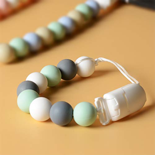 Pacifier Clip, BPA-Free Silicone Teething Beads Teether Holder, Pacifier Holder Clips for Teething Relief, 4 Different Color
