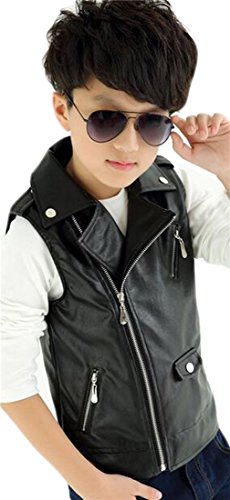 Unko Little Boys Girls Sleeveless Zipper Leather Vest Jackets black 5y