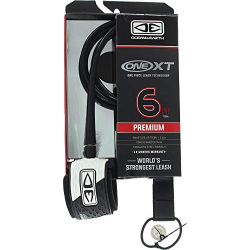 Ocean and Earth Premium One-XT Black / White Surfboard Leash - 6'