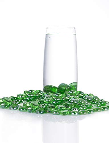 Joyclub Green Flat Marbles, Pebbles, Glass Gems for Vase Fillers, Party Table Scatter, Wedding, Decoration, Aquarium Decor, Crystal Rocks, 1 lbs (Approx 100 pcs)