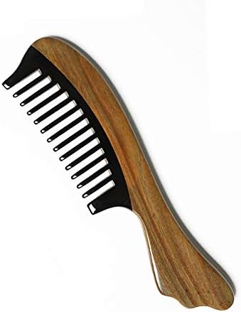 Wide Tooth Comb Buffalo Horn&Green Sandalwood Aroma Combs Anti Static Detangling Comb for Thick, Curly and Wavy Hair