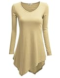 Doublju Womens Long Sleeve V-Neck Handkerchief Longline Tunic Blouse Top