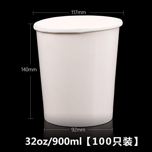Disposable lunch boxes takeout salad bowl cup barrel thermal paper bowl with cover kraft paper barrels boxes,32oz/ white _100 only