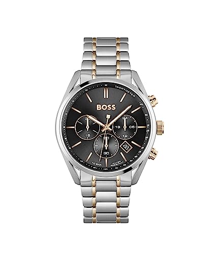 Reloj Cronógrafo de Cuarzo para Hombre 44mm Champion con Esfera Negra y Pulsera de Acero Inoxidable Bicolor, Función de Fecha, 3 Subesferas, Resistencia al Agua de 10ATM - 1513819
