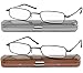 Reading Glasses 2 Pair Gunmetal and Brown Readers Metal Lightweight Compact Unisex Glasses for Reading Slim Case Included +1.25
