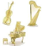 3D Metal Puzzle Models Of Violin, Harp and Piano - DIY Toy Metal Sheets Assembling Puzzle, 3D puzzle – 3 Pack