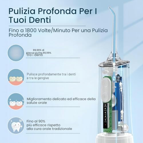 Irrigatore orale senza fili, pulitore elettrico Vimmk, doccia dentale, 5 modalità e 8 ugelli USB-C ricaricabile, IPX7, impermeabile (beige)