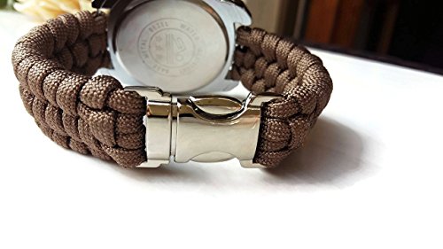Mens brown parachute sport steel wrist watch water resistant rectangular paracord 550 strap bracelet - Thumbnail 6