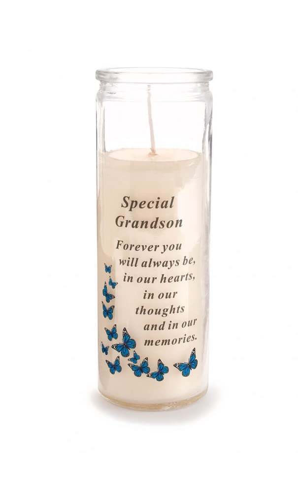 David Fischhoff - Special Grandson Glass Jar Memorial Wax Candle with Verse Graveside Grave Ornament