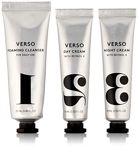 Verso Skincare | Travel Series | Foaming Cleanser, Day Cream & Night Cream Traveling Essentials | Contains Retinol 8 | 0.8, 0.5, 0.5oz