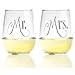 Mr. and Mrs. Silver Stemless Wine Glasses with Elegant Lettering, For Couples Engagement, Wedding Set, 17 Ounce