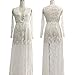 Wispun Women Sexy Deep-V Long Sleeve Lace Maxi Dresses See-through Mullet Dress (XXL, White)