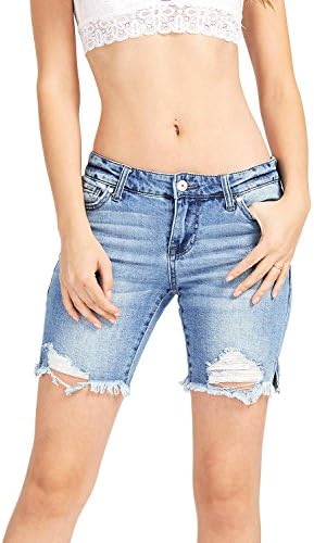 Celebrity Pink Women's Juniors Mid Waist Stretchy Denim Bermuda Shorts (7, Denim)