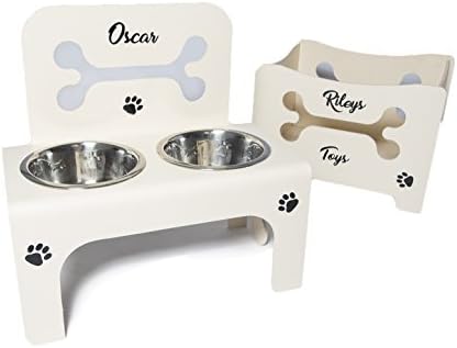 raised dog bowl and dog toy storage box set
