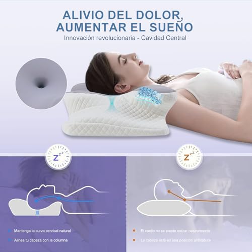 JeeLeeko Almohada Cervical de Espuma viscoelástica Almohada ortopédica ergonómica 2 en 1 Que Alivia el Dolor de Cuello y Brinda Soporte Contorneado para Personas Que Duermen de Lado