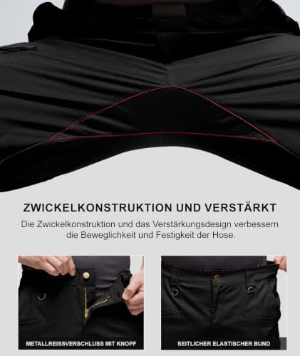 ZITY Men's Work Pants, Outdoor Mountaineering Elastic Waist Hiking Cargo Tactical Pants with Multiple Pockets