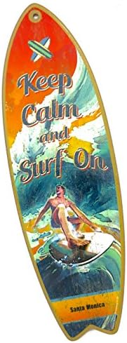 Santa Monica surf board plaques, ''keep calm and surf on''. Souvenir wood Wall Decor, size 5" x 16". 4go
