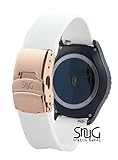 SnuG Watchbands Samsung Gear S2 classic 20mm Replacement Smart Watch Band fits Samsung Gear s2 CLASSIC only- Quick Release - Stainless Steel Deployant Buckle (White with Rose Gold Buckle)