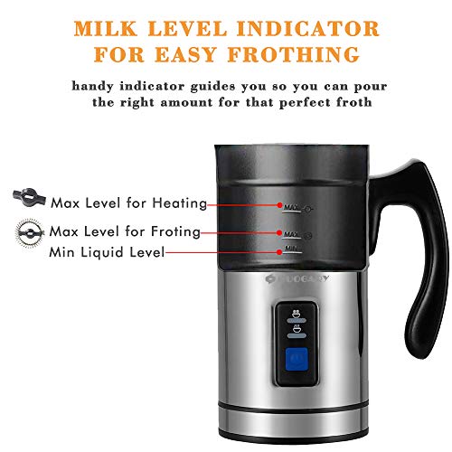 Huogary Milk Frother, Electric Milk Frother for Hot and Cold Milk, Stainless Steel Electric Milk Steamer(Silent Operation, FDA and ETL Approved) (Silver) - Thumbnail 4