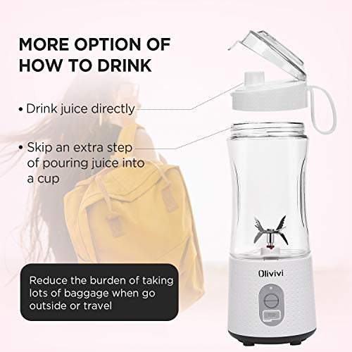 Olivivi Portable Blender, Multifunctional Personal Blender Mini Smoothie Blender 6 Powerful Blades, 4000mAh Rechargeable USB Juicer Cup Bottle with strainer Cleaning Brush for Travel BPA Free White