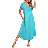 Ekouaer Long Nightgowns for Women with Pockets Short Sleeves Moo Moos for Women Casual Maxi Dress House Dresses S-XXXL
