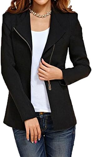 CANSOS Women's Oversize Bodycon Zipper Suit Coat Jacket Blazer Outwear (US,L/Asia,XL) Black