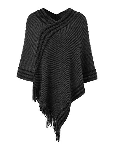 Ferand-Legerer-Gestreifter-Damen-Poncho-Schal-Strick-Pullover-mit-Fransen