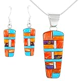 925 Sterling Silver Matching Pendant & Earrings Set with Genuine Turquoise & Gemstones 20