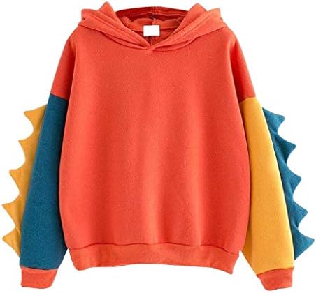 AndouyWomen Casual Loose Splice Dinosaur Soft Sweatshirt Hoodies Crop Tops