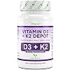Vitamin D3 20.000 I.E + Vitamin K2 200 mcg Menaquinon MK7 Depot – 180 Tabletten – 99,7+% All-Trans – Laborgeprüft – Vegetarisch – Hochdosiert – Premium Qualität