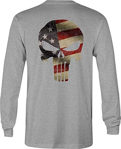 Long Sleeve T Shirt Men Vintage American Flag Patriot Punisher Skull