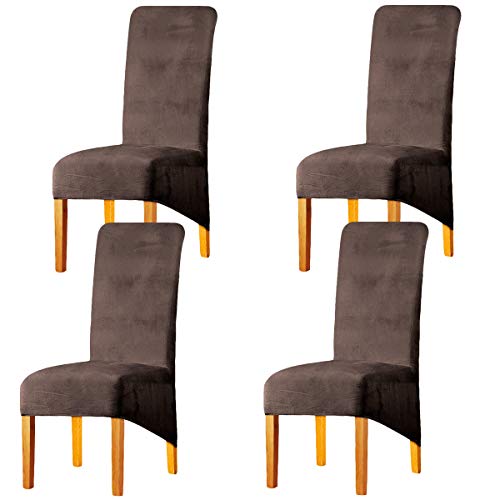 LANSHENG XL Dining Chair Covers, Stretchy Velvet Chair Covers High Back Dining Chair Covers Chair Slipcovers, for Living Room, Hotel, Restaurant, Banquet, Wedding, Coffee Gray,Set of 4