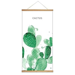 Hanging Poster Wooden Framed Fashion Beautiful Cactus Theme Home Wall Canvas Prints Ready to Hang - 18"x36"
